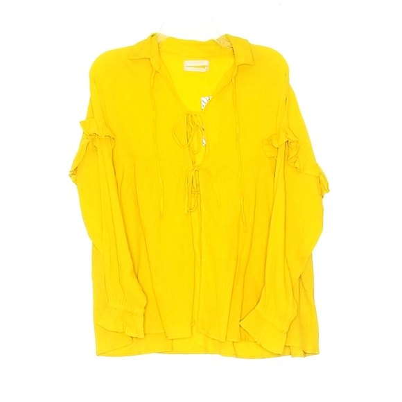 UO Boho Babydoll Yellow Tie Front Top - Picture 4 of 8